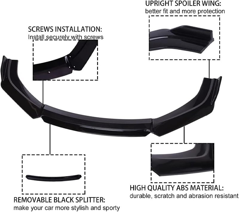 DREAMIZER Car Universal Front Bumper Lip 4pcs Body Kit Chin Spoiler Splitter Diffuser Protector Compatiable for Toyota Honda Nissan Hyundai and More (Glossy Black) - Image 5